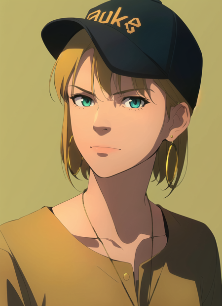 3978527207-4103664854-witcher, masterpiece, best quality, 1girl, aqua eyes, baseball cap, blonde hair, closed mouth, earrings, green background, hat,.png